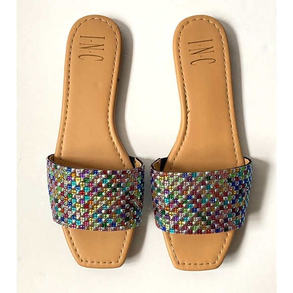 INC International Concepts Shoes - INC International Concepts Womens 7M Multicolor Rhinestone Nataliah Slide Sandal
